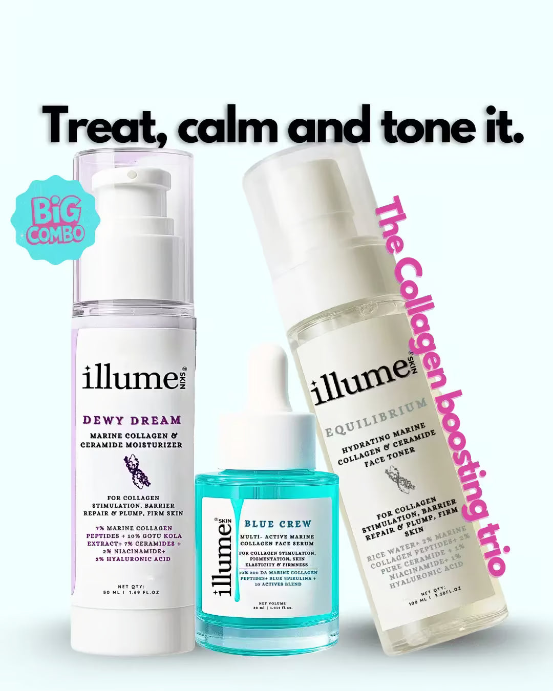 Collagen Skincare Trio | Face Serum, Moisturiser, Toner, Oil Serum with Collagen | Choose your own Trio | 180ml