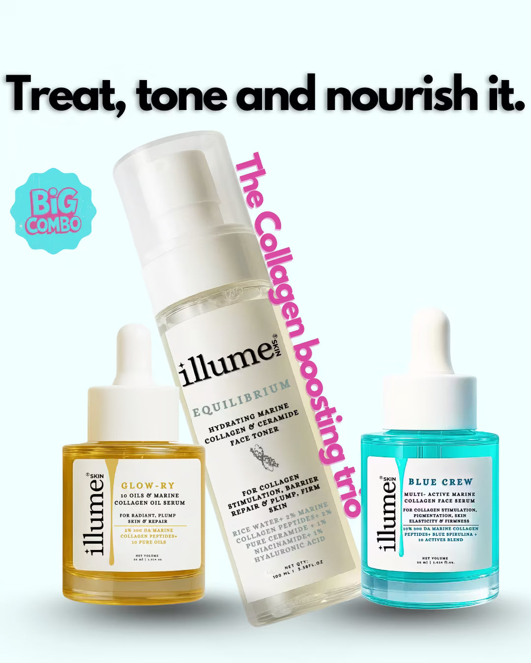Collagen Skincare Trio | Face Serum, Moisturiser, Toner, Oil Serum with Collagen | Choose your own Trio | 180ml
