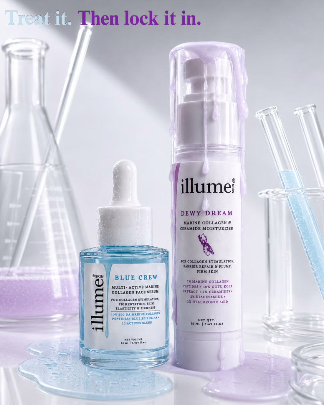 Treat & Barrier Repair Duo - Blue Crew Serum + Dewy Dream Moisturiser - ILLUME SKIN