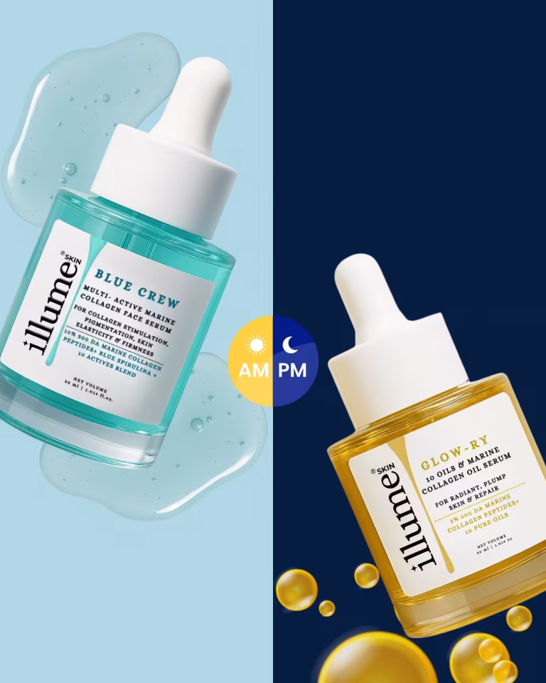 Day and night collagen boosting combo- Blue crew face serum and Glowry oil serum